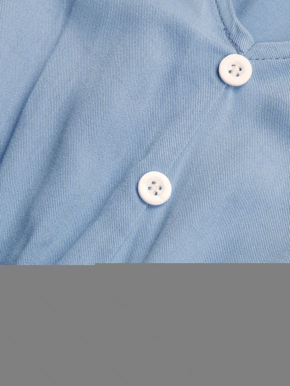 Robe de vacances unie à faux boutons et col en V, robe fatiguée - Bleu clair XL | US 10