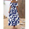 Robe de vacances à imprimé floral discret, épaules dénudées et fente - Bleu S | US 4