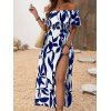 Vacation Dress Ditsy Floral Patten Off the Shoulder Slit Dress - Bleu XXXL | US 14