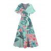 Vacation Couple Outfit Tropical Leaf Floral Print Slit Dress and Shirt Set - Vert clair S | US 4