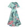 Vacation Couple Outfit Tropical Leaf Floral Print Slit Dress and Shirt Set - Vert clair S | US 4