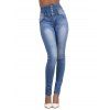 Spring Outfit Contrast Color Mock Horn Button Sweater and Skinny Jeans Set - Gris Clair S | US 4