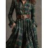 Robe chemise vintage à carreaux, poche avant, ceinture fendue - Vert Armée M | US 6