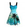 Robe de vacances mini froncée à imprimé cocotier et paysage de plage - Bleu clair XXXXXL | US 20