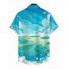 Chemise de vacances pour homme, imprimé paysage de plage et cocotiers, à boutons - Bleu clair M