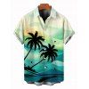 Chemise de vacances pour homme, imprimé paysage de montagne et cocotiers, à boutons - Vert clair 5XL