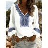 Chemise ethnique à imprimé géométrique, col en V et manches lanternes - Blanc XXXXXL | US 20