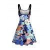 Robe de vacances mini froncée à imprimé floral intégral - Bleu Marine XL | US 12