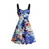 Robe de vacances mini froncée à imprimé floral intégral - Bleu Marine XL | US 12