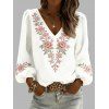 Chemise de vacances à imprimé feuilles de rose, col en V et manches lanternes - Blanc XXXXXL | US 20