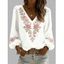 Chemise de vacances à imprimé feuilles de rose, col en V et manches lanternes - Blanc XXXXXL | US 20