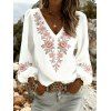 Chemise de vacances à imprimé feuilles de rose, col en V et manches lanternes - Blanc XXXXXL | US 20