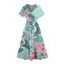 Robe de vacances imprimée de feuilles tropicales et de fleurs, col en V et fente - Vert clair XXL | US 14