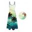 Robe de vacances imprimée de paysages de cocotiers et de montagnes, bretelles spaghetti - Vert clair XXXXXL | US 20