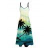 Robe de vacances imprimée de paysages de cocotiers et de montagnes, bretelles spaghetti - Vert clair XXXXXL | US 20