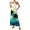 Robe de vacances imprimée de paysages de cocotiers et de montagnes, bretelles spaghetti - Vert clair XXXXXL | US 20