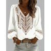 Chemise vintage à imprimé ethnique flèche, col en V et manches lanternes - Blanc L | US 8-10