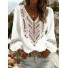 Chemise vintage à imprimé ethnique flèche, col en V et manches lanternes - Blanc L | US 8-10