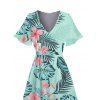 Vacation Couple Outfit Tropical Leaf Floral Print Slit Dress and Shirt Set - Vert clair S | US 4