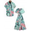 Vacation Couple Outfit Tropical Leaf Floral Print Slit Dress and Shirt Set - Vert clair S | US 4