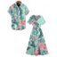 Vacation Couple Outfit Tropical Leaf Floral Print Slit Dress and Shirt Set - Vert clair S | US 4