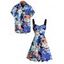 Vacation Couple Outfit Allover Flower Pattern Ruched Dress and Shirt Set - Bleu profond S | US 4