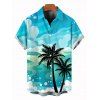 Vacation Couple Outfit Coconut Tree Beach Landscape Print Ruched Dress and Shirt Set - Bleu clair S | US 4