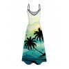 Vacation Couple Outfit Coconut Tree Mountain Landscape Print Dress and Shirt Set - Vert clair S | US 4