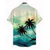 Vacation Couple Outfit Coconut Tree Mountain Landscape Print Dress and Shirt Set - Vert clair S | US 4