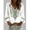 Chemise vintage à imprimé ethnique flèche, col en V et manches lanternes - Vert clair XXXXXL | US 20