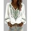 Chemise vintage à imprimé ethnique flèche, col en V et manches lanternes - Blanc L | US 8-10