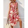 Robe de vacances imprimée érable à nœud papillon, robe midi cache-cœur - Rouge S | US 4