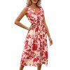 Robe de vacances imprimée érable à nœud papillon, robe midi cache-cœur - Rouge L | US 8