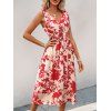 Robe de vacances imprimée érable, nœud papillon, robe midi cache-cœur - Rouge XL | US 10