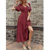 Robe de vacances unie à faux boutons et col en V, robe fatiguée - Rouge Vineux M | US 6