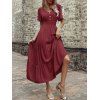 Robe de vacances unie à faux boutons et col en V, robe fatiguée - Rouge Vineux L | US 8