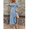 Robe de vacances unie à faux boutons et col en V, robe fatiguée - Bleu clair L | US 8