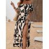 Robe de vacances à motif de feuilles, épaules dénudées et fente - Noir XL | US 10