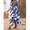 Robe de vacances à motif de feuilles, épaules dénudées et fente - Bleu S | US 4