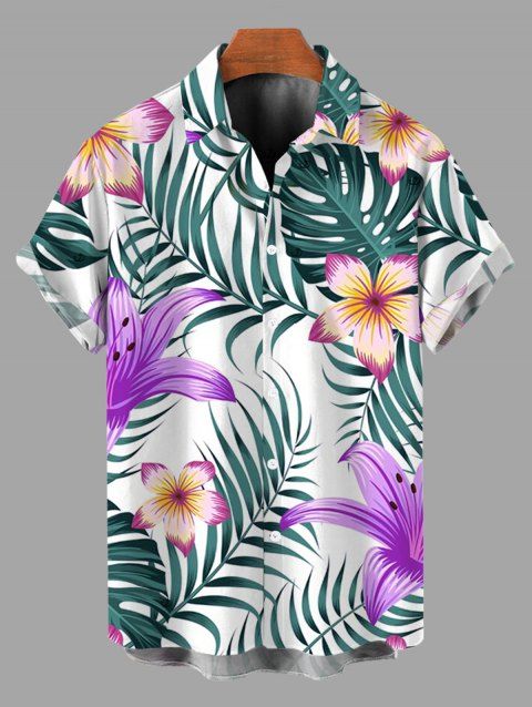 Chemise de vacances pour homme à imprimé de lys et de feuilles tropicales, boutonnée