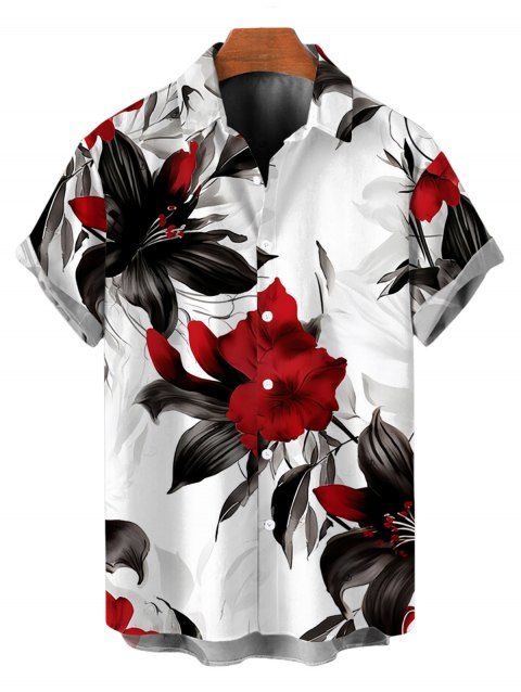 Chemise de vacances pour homme, motif feuilles et fleurs printanières, à boutons