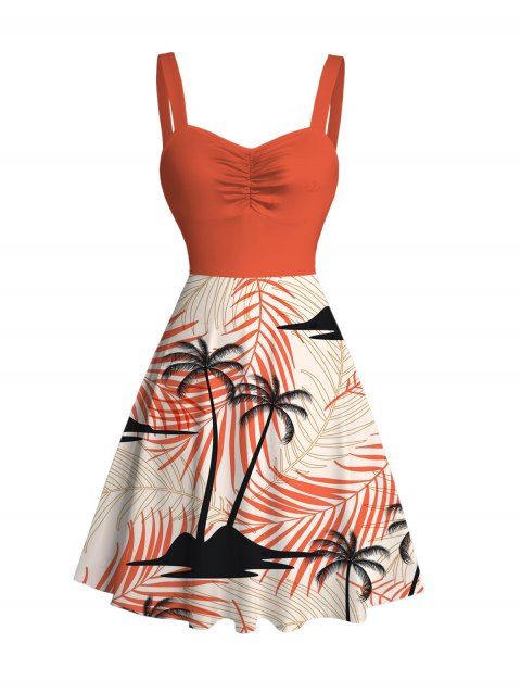 Robe de vacances à imprimé de feuilles tropicales et de cocotiers