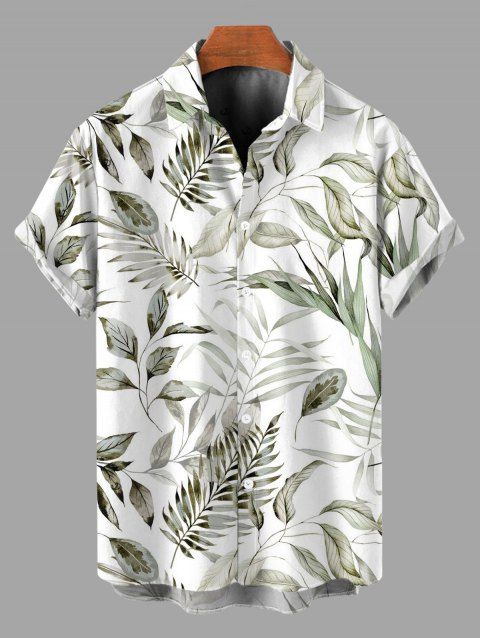 Chemise de vacances pour homme, imprimé intégral de feuilles tropicales, boutonnée