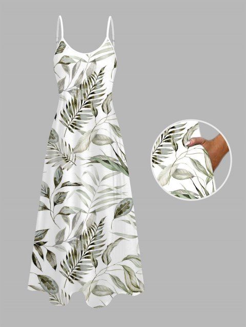 Robe de vacances à imprimé tropical intégral et fines bretelles spaghetti