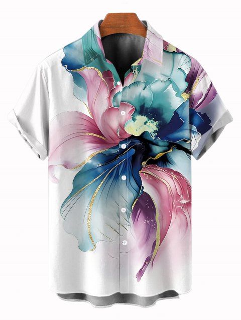 Chemise de vacances pour homme à motifs floraux colorés, chemise boutonnée