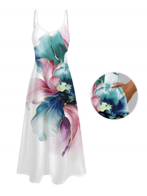 Robe de vacances à bretelles spaghetti et imprimé floral coloré