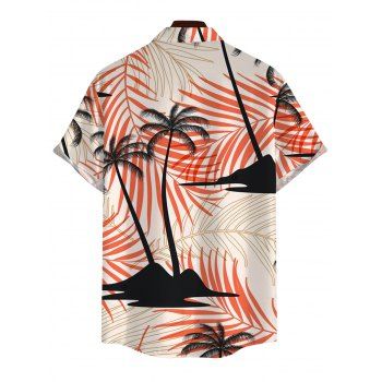 Vacation Couple Outfit Coconut Tree Tropical Leaf Print Ruched Dress and Shirt Set