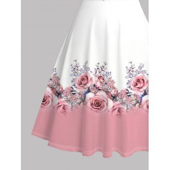 Vacation Dress Colorblock Rose Leaf Print Ruched Dress