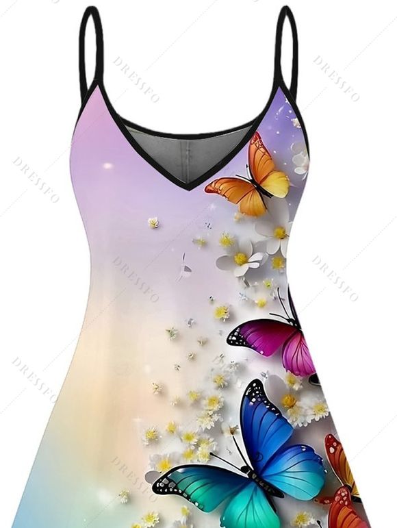 Robe de vacances à imprimé floral papillon et fines bretelles spaghetti ombrées - multicolor XXXXXL | US 20