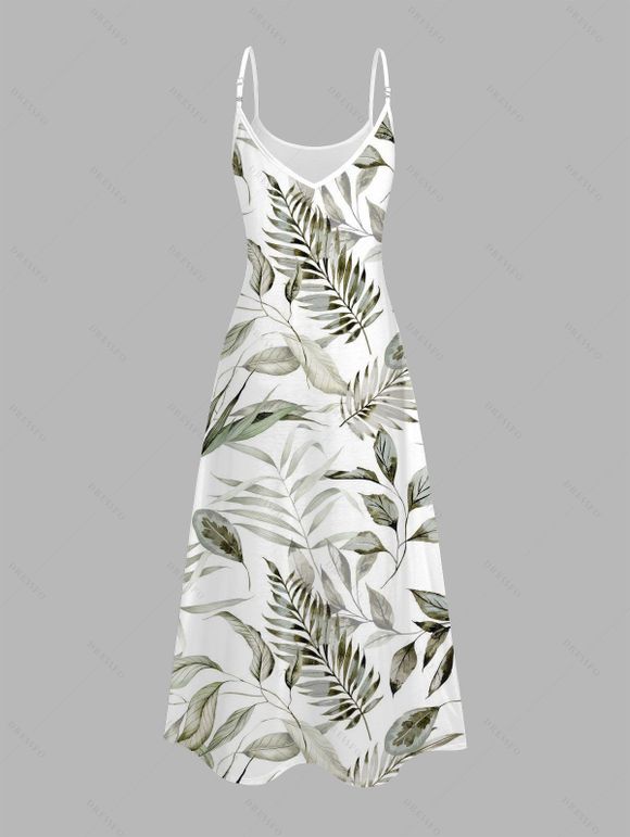 Robe de vacances à imprimé tropical intégral et fines bretelles spaghetti - Vert clair XXXXXL | US 20